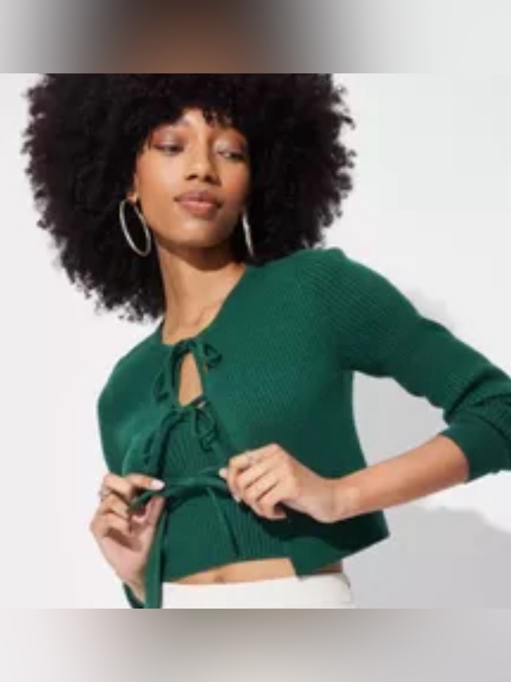 wild fable Emerald Green Tie-Front Fly Away Cropped Cardigan